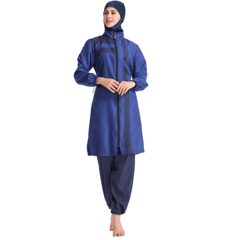 New Middle Eastern Women'S Thin Sportswear Conservative Swimsuit Loose Large Size Zipper And Hooded Three-Piece Suit - Chic Angle